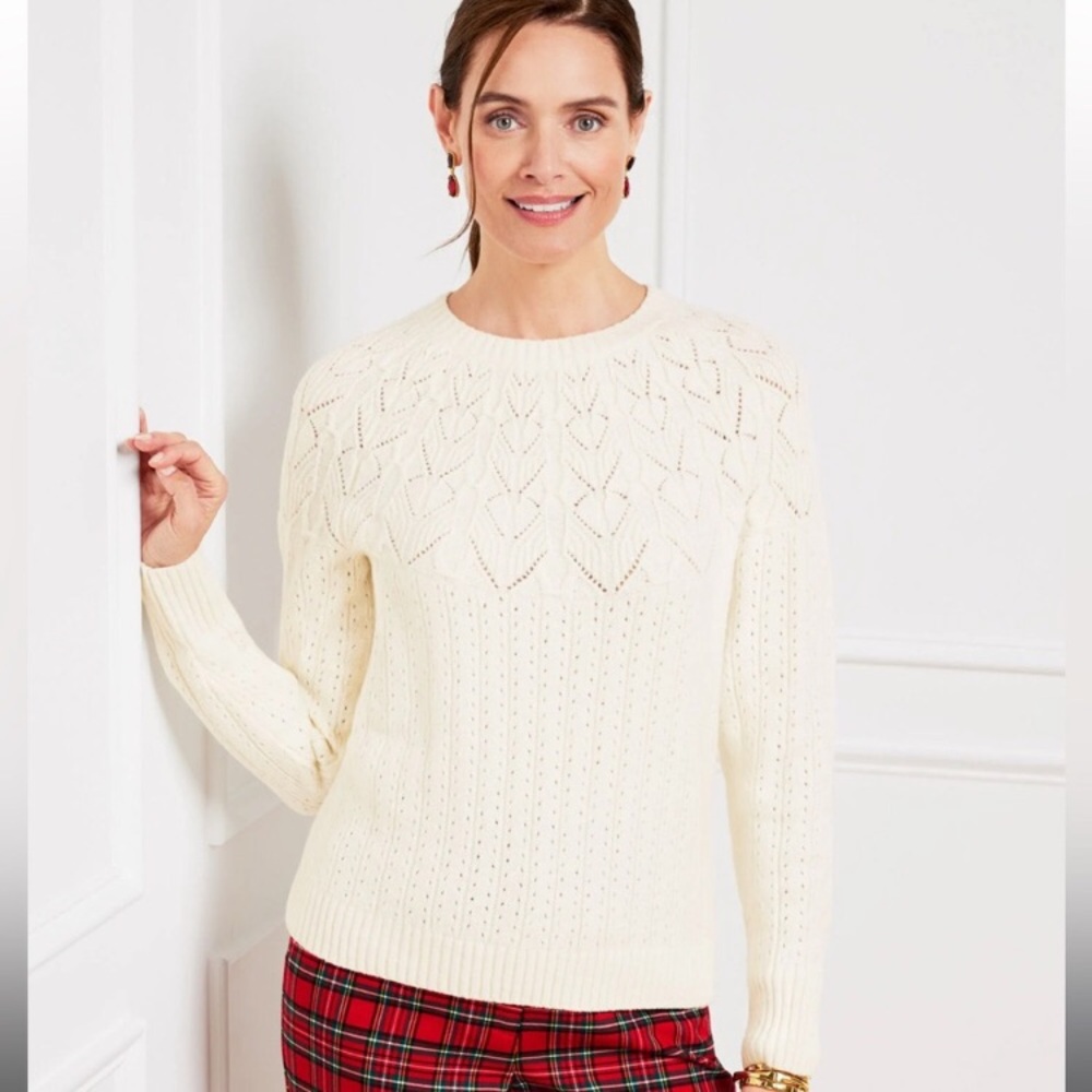NWT Talbots Cream Pointelle Crewneck Sweater